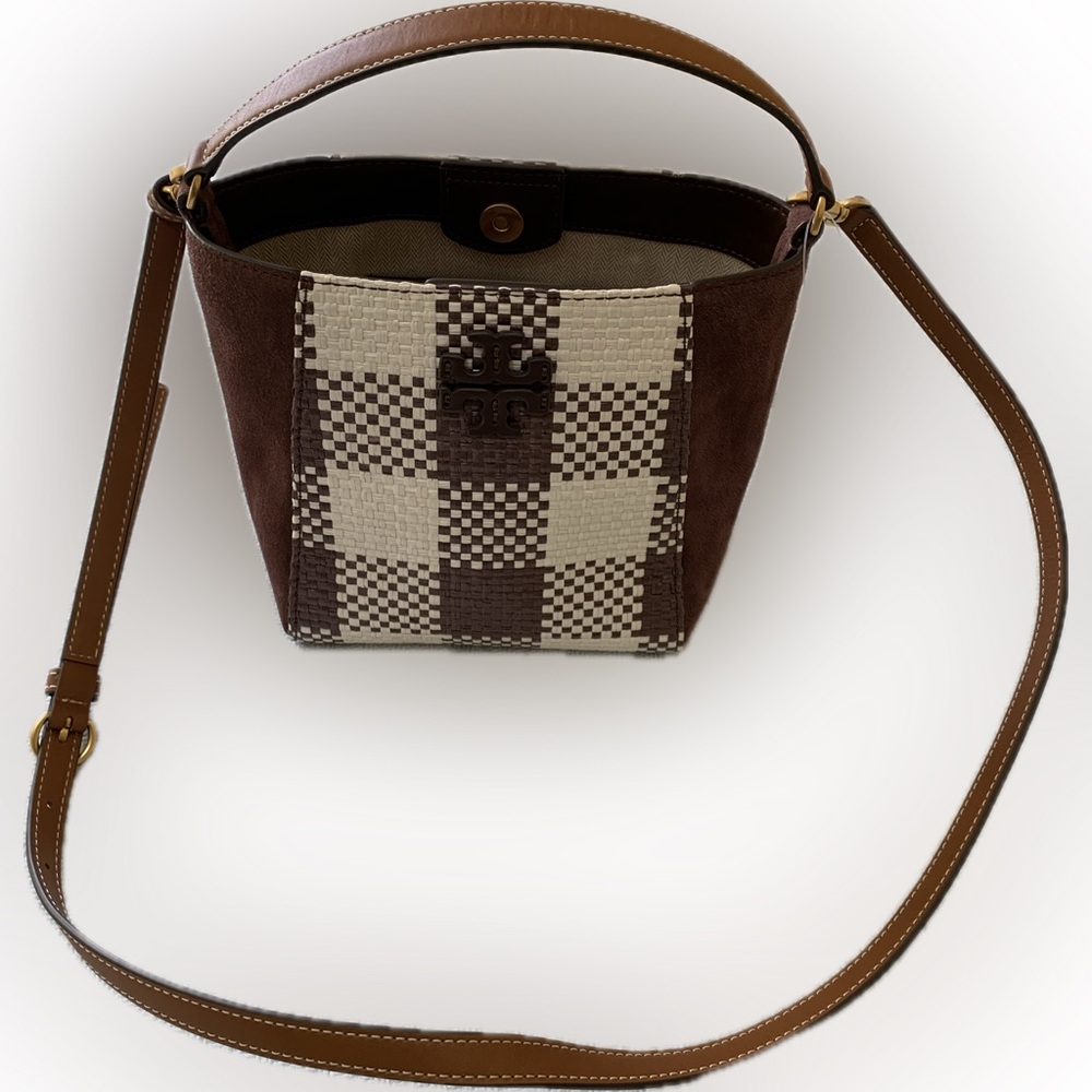 Tory Burch McGraw NWOT $378.00 Retail Woven Plaid Small Bucket Bag